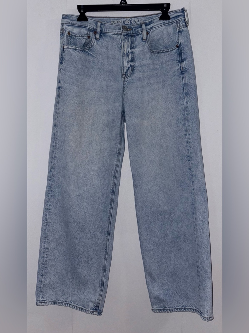 American Eagle 90s Wide Leg Jeans Womens 12 Regular Light Wash High Rise Baggy